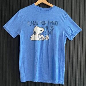 Peanuts Snoopy "Please Don't Make Me Do Stuff" Blue Graphic Shirt Medium Funny